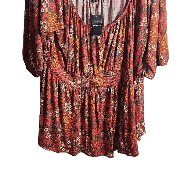 Torrid 6X Orange Floral Smocked Romantic Top, NWT - Picture 2 of 7